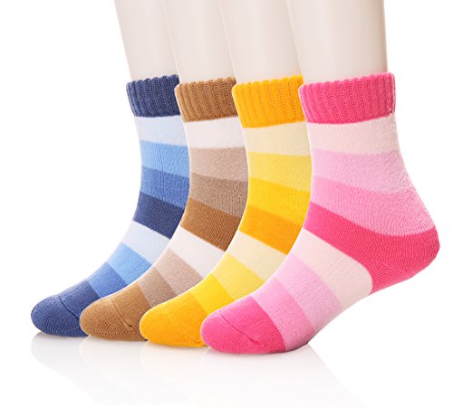 SDBING 4 Pack Winter Warm Unisex Children Stripes Cotton Socks 3-5,6-8,9-12 Year old