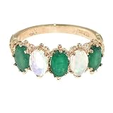 14K Rose Gold Ladies Emerald & Opal 5 Stone English Victorian Style Ring - Finger Sizes 5 to 12 Available