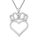10k White-Gold Diamond Crowned Open Heart Pendant (.328cttw, I-J Color, I3 Clarity), 18