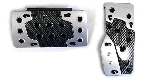 Universal Fit JDM Type R Racing Pedal Cover with Carbon Fiber Print Insert - Auto Transmission Silver