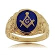 Blue Masonic Compass and Square Ring in Yellow Gold