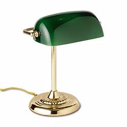 Ledu L557BR Traditional Banker's Lamp, 14 High, Green Glass Shade, Brass Base