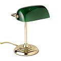 Ledu L557BR Traditional Banker's Lamp, 14 High, Green Glass Shade, Brass Base