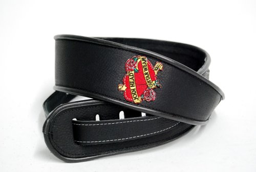 Jodi Head Black 2.5-inch Heavy Leather Pebble/Logo Pattern with Adjustable Tail Guitar Strap