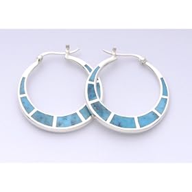 Turquoise Inlay Sterling Silver Hoop Earrings