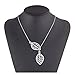 Lowpricenice Double Leaf Pendant, Alloy Choker Necklace, Silver
