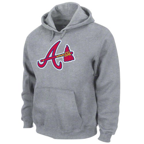 Atlanta Braves Grey Suedetek Patch Hooded Pullover Sweatshirt