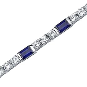 Scintillating Charm: Baguette Cut Blue Sapphire & White CZ Gemstone Bracelet in Sterling Silver Free Shipping