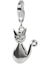 SilberDream Charm cat, 925 Sterling Silver Charms Pendant with Lobster Clasp for Charms Bracelet, Necklace or Earring FC624