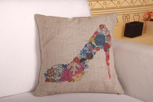 Love Home -LH020 Elegant Linen Decorative Throw Pillow Case/throw Pillow Cover/toss Pillow Case/cushion Cover- High Heel Design on One Side-uses for Sofa Chair Bed -18 X 18 Inch