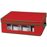 Household Essentials Holiday Dinnerware Storage Chest for Coffee Cups, Red with Green Trim