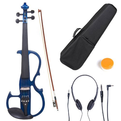 Cecilio 1/2 CEVN-2BL Solid Wood Electric/Silent Violin with Ebony Fittings in Style 2 - Blue Metallic