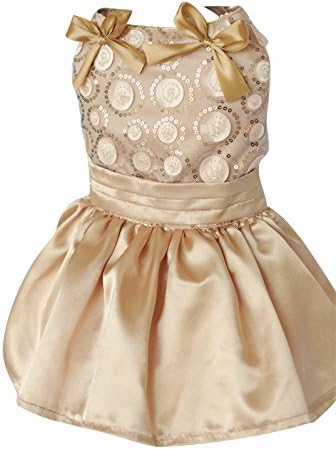 Dogloveit Silk Princess Tutu Wedding Dress Dog Clothes For Puppy Cat,Champagne,Large