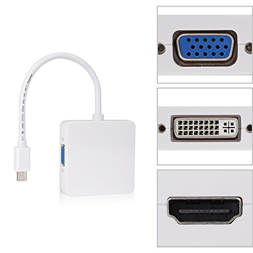VicTsing Mini Display Port DP to DVI VGA HDMI TV AV HDTV Adapter cable 3 in1 for Mac Book, iMac, Mac Book Air, Mac Book Pro, and Mac mini-Square Shape