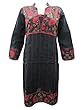 Black Long Kurti Designer Tunics Floral Printed Kurta Caftan Dress Medium