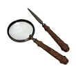 Delicately Carved Wooden Handle Magnifying Glass and Letter Opener Set 10"