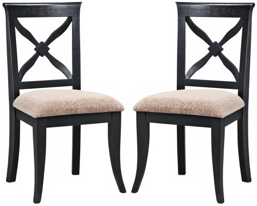 Set of 2 Game Chairs with X Back in Antique Black Finish