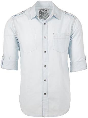 Mens Long Sleeve Chambray Baby Blue Shirt- Roll up Sleeves-size Xlarge