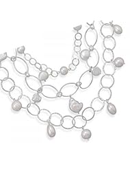 MMA Silver - 17 inch+2 inchExtension Triple Graduated Strand Necklace with Cultured Freshwater Pearls