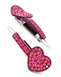 Set of 2-- Fuchsia Rhinestone Heart Metal Snap Hair Barette Clips