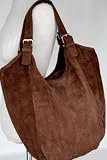 Leather Handle bag / Shopper , suede leather , Italy / brown