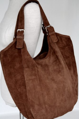 Leather Handle bag / Shopper , suede leather , Italy / brown