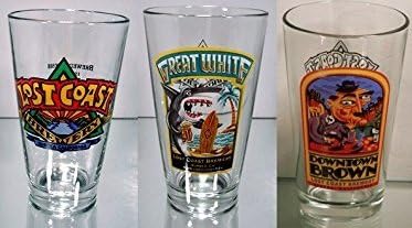 Lost Brewery Pint Glass Set - Three Glasses - Lost Coast Logo - Great White - Downtown Brown