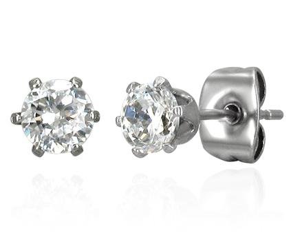 Pair of Clear CZ Stud Earrings (7mm) Silver Stainless Steel (will NOT tarnish/fade) Supplied in Gift Pouch