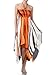 Swirl Design Satin Feel Beaded Halter Smocked Bodice Handkerchief Hem Dress