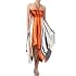 Swirl Design Satin Feel Beaded Halter Smocked Bodice Handkerchief Hem Dress