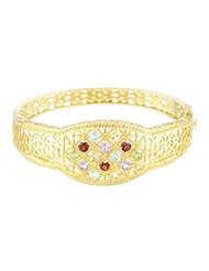 18k Gold Over Sterling Silver Multi-Gemstone Latticework Bangle Bracelet
