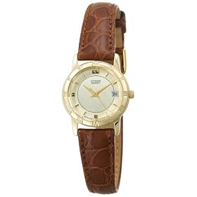 Citizen Ladies Gold-Tone Brown Leather Strap Watch #EU0512-07P