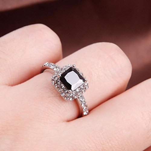 Woman Lady Retro Style Square Black Zircon Full Crystal Ring Jewelry Size 9