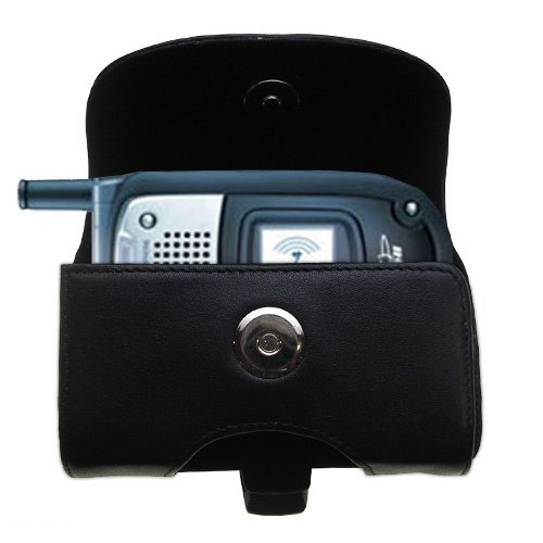 Horizontal Black Leather Case for the Sanyo RL-7300 RL 7300 with both a belt clip and loop option - a Gomadic design
