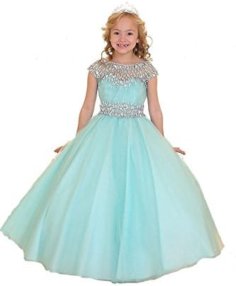 YOGHOURT Princess Girls Crstal Ball Gowns Prom Dance Pageant Dresses 10 US Mint Green