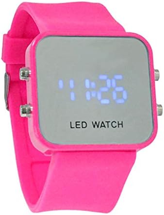 HKB Fashion Square LED Silicone Band Watch / mirror watches-Powder