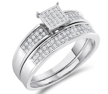 Diamond Engagement Ring & Wedding Band White Gold Bridal Set (1/5 ctw)