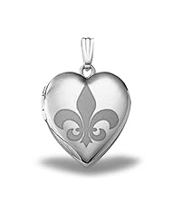 Sterling Silver Sweetheart "Fleur de Lis" Heart Locket 3/4 inch x 3/4 inch