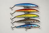 Lot of 5 Shallow Diving 4.3" Fishing Lure Minnow Crankbaits for Northern Pike, Walleye, and Largemouth Bass
