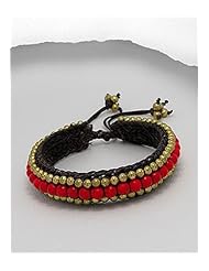 Cotton Waxed Thread Semi GemStone Beads Bracelet In Brass