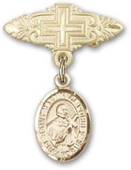 14K Gold Baby Badge with St. Martin de Porres Charm and Badge Pin with Cross