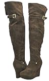 Bamboo Ceasar-02 Brown Faux Suede Women Over The Knee Wedge Boots