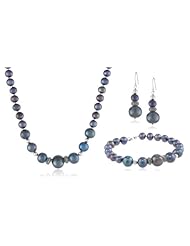Peacock Color Freshwater Cultured Pearl with Cubic Zirconia Rondelle Bead Set, Necklace, Bracelet and Earrings Jewelry Set
