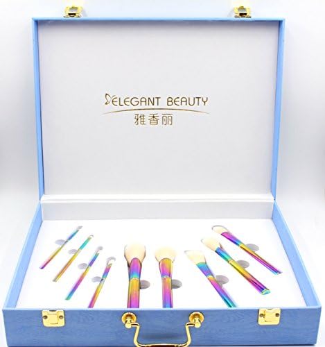 May,1 Promotion item- 9pcs Makeup Brush Set, Professional Brush Set, Micro-Crystal Hairs, Rainbow color Plated handle, Perfect Blue PU leather Package