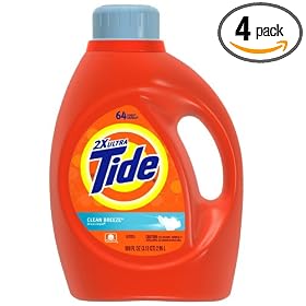 Tide 2x Ultra Liquid Detergent, Clean Breeze Scent, 64-Load Bottle (Pack of 4)