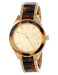 Kenneth Jay Lane Womens KJLANE-2203  Gold Dial Gold Ion-Plated Stainless Steel and Brown Tortoise Resin Watch