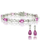  : Sterling Silver & Created Pink/White Sapphire Bracelet & Earrings Set