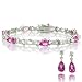 Jewelry : Sterling Silver & Created Pink/White Sapphire Bracelet & Earrings Set