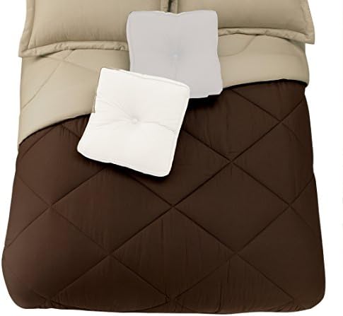 Presidio Square Collection Reversible Cotton Comforter, Queen, Brown/Linen