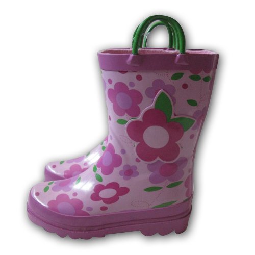 Little Girl's Pink Flower Rain Boots Sizes 7/8, 9/10 and 11/12